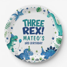 Papel de Aniversário de Três Anos do Rex Dinossaur
