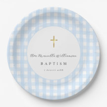 Papel de Batizado de Bebê Menino Xadrez Azul