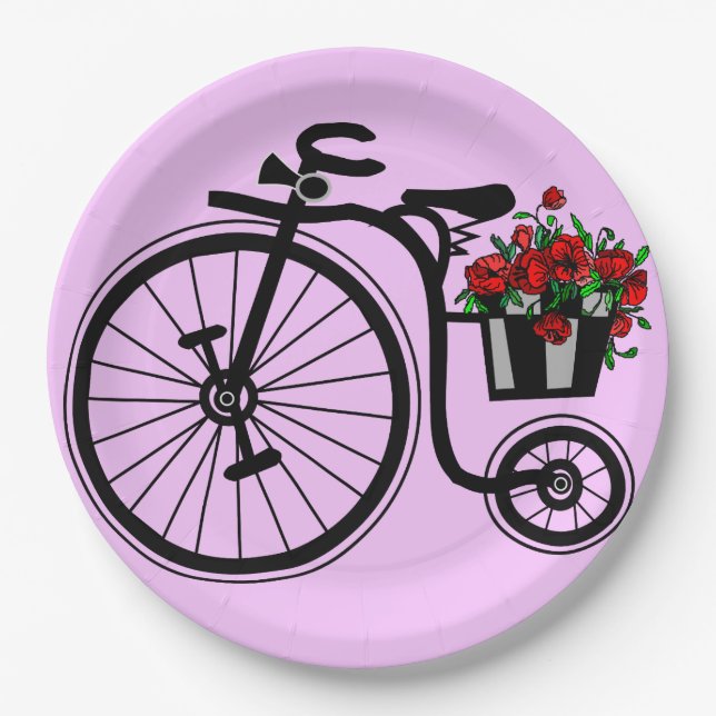 Prato De Papel Papel de bicicleta de flores coloca suas cores (Frente)