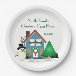 Prato De Papel Papel de Casa Aberta de Natal Placa 9"