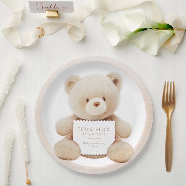 Prato De Papel Papel de Chá de fraldas neutro para o sexo do urso (Casamento)