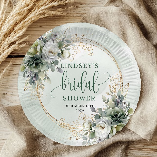 Prato De Papel Papel de Choque de Eucalipto em Aquarela  (Watercolor Eucalyptus Boho Bridal Shower Paper Plates)