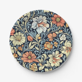 Prato De Papel Papel de padrão botânico azul estilo retrô