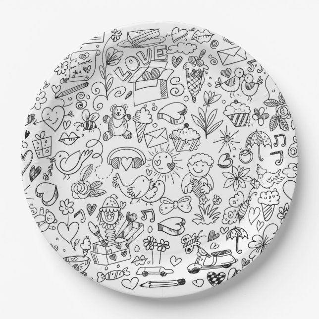 Prato De Papel Papel Doodle Plate (Frente)