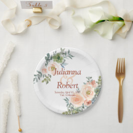 Prato De Papel Papel floral para casamento com aguarela rosa e ve