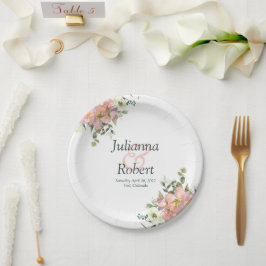 Prato De Papel Papel floral para casamento em aquarela tons rosa