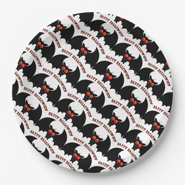 Prato De Papel Papel Halloween Placas 9"/Bat (Frente)