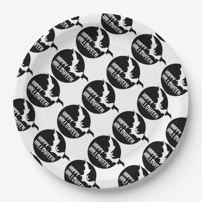 Prato De Papel Papel Halloween Placas 9"/Bat (Frente)