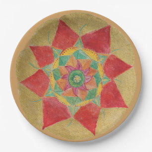 Prato De Papel Papel Mandala pintado com ouro 9 pol.