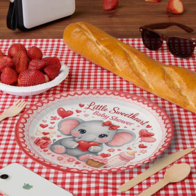 Prato De Papel Papel para Chá de Bebê Elefante Rosa Queridinho (Piquenique)