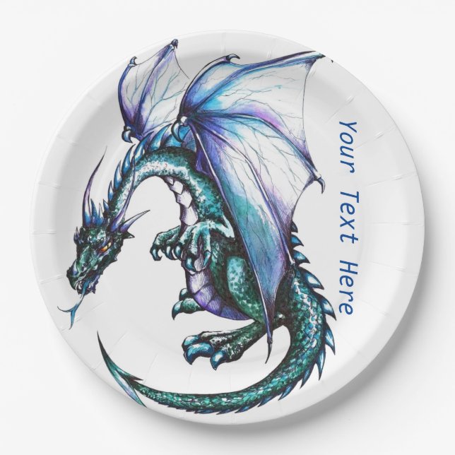 Prato De Papel Papel personalizado Blue Dragon Placas 9" (Frente)