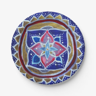 Prato De Papel Papel personalizado Blue Mandala - Placas de 7 pol