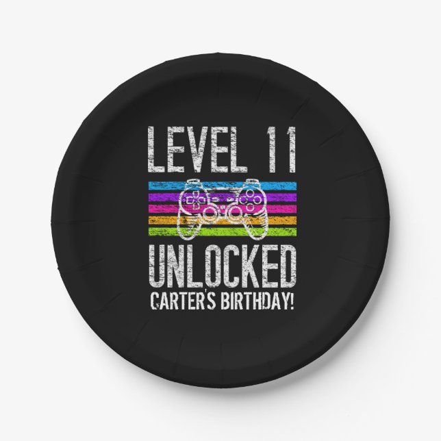 Prato De Papel Papel Personalizado de Aniversário do 11 de Nível  (Frente)