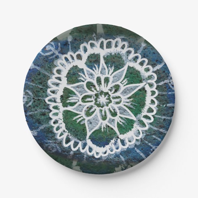 Prato De Papel Papel Personalizado Edelweiss Coloca Blue Mandala (Frente)