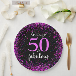 Prato De Papel Papel personalizado rosa e preto 50 e fabuloso