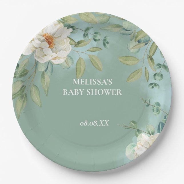 Prato De Papel Papel Placa Silver Sage Eucalyptus White Flower (Frente)