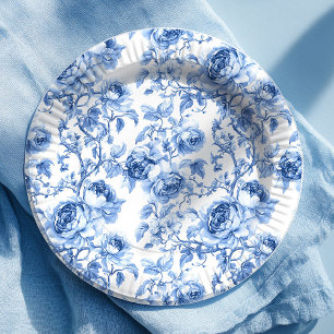 Prato De Papel Papel Plat Toile Francês Azul Romântico Rosas Flor