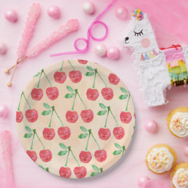 Prato De Papel Papel Plata doce Padrão de Delicado de Cereja Verm