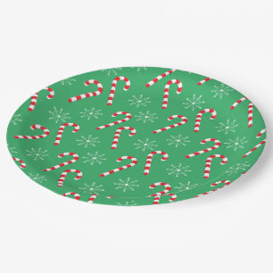 Prato De Papel Papel Verde Placa com canas doces e flocos de neve