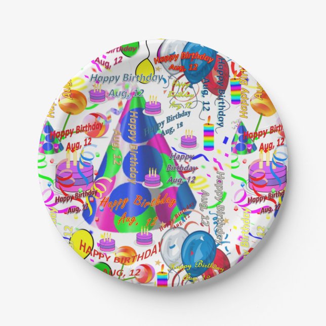 Prato De Papel Papelão, 12 de agosto, aniversário (Frente)