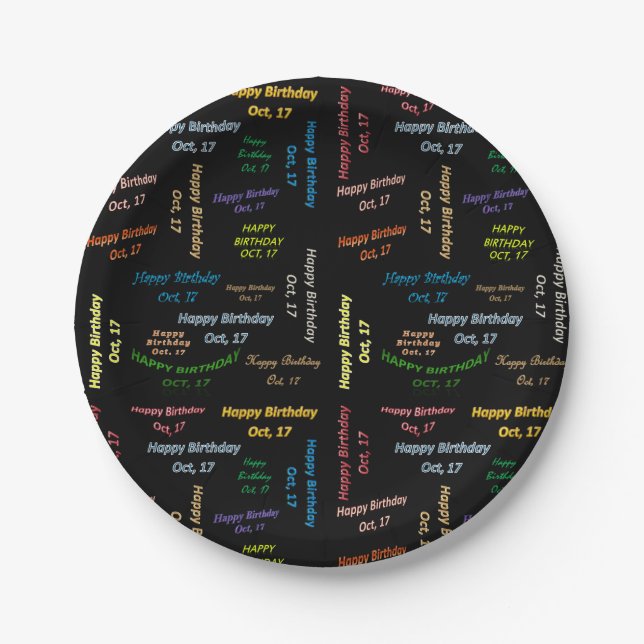 Prato De Papel Papelão, 17 de outubro, Aniversário (Frente)