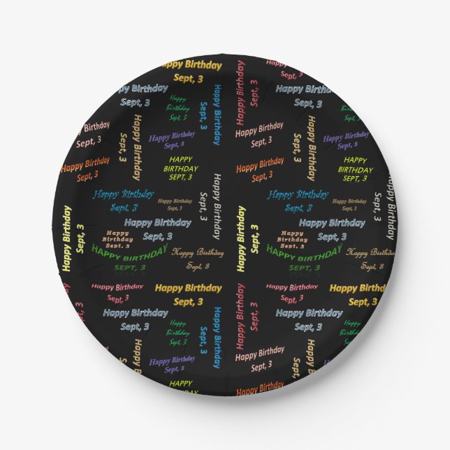 Prato De Papel Papelão, 3 de setembro, aniversário (Frente)