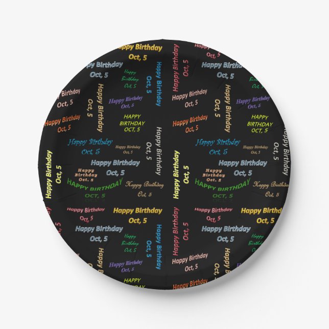 Prato De Papel Papelão, 5 de outubro, Aniversário (Frente)