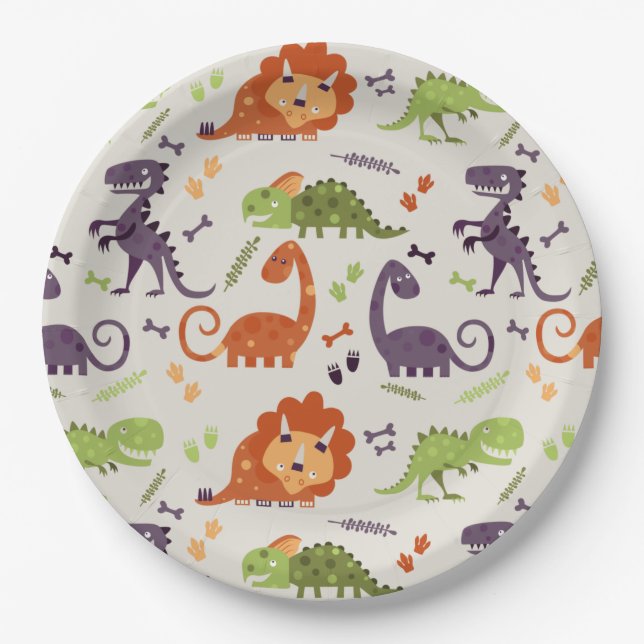 Prato De Papel Papelão - Crianças Adoram Dinossauro (Frente)