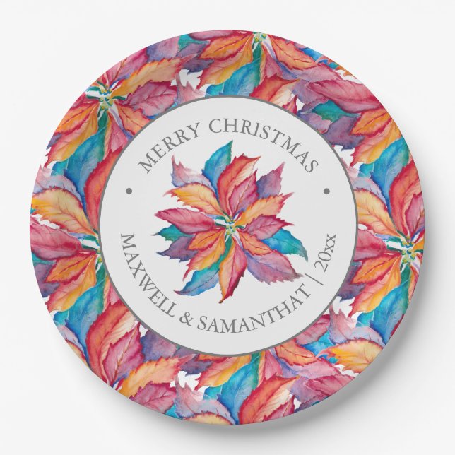 Prato De Papel Papelão de Natal Planta Poinsettia Única (Frente)