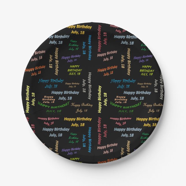 Prato De Papel Papelão julho, 18 de aniversário (Frente)