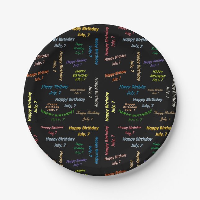 Prato De Papel Papelão julho, 7 de aniversário (Frente)