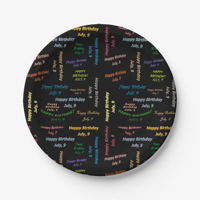 Prato De Papel Papelão julho, 9 de aniversário (Frente)