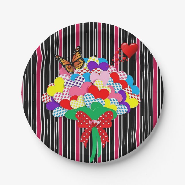 Prato De Papel Papelão Planta Corações Vermelhos Adoram Greve Vit (Frente)