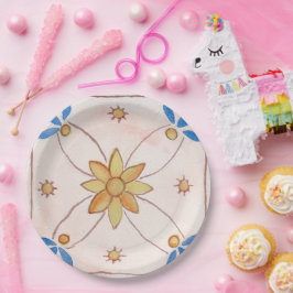Prato De Papel Paper party plate, 9 inch, with floral design.
