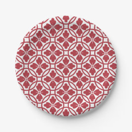 Prato De Papel Paper plate red & white geometric pattern