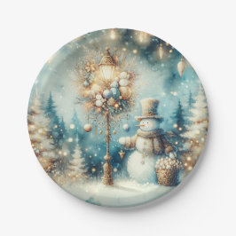 Prato De Papel Paper Plate-Vintage Christmas Snowman