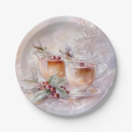 Prato De Papel Paper Plate-White Victorian Christmas