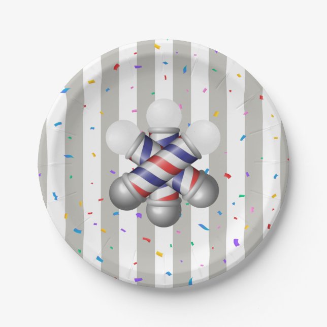 Prato De Papel Paper Plates, Gray & White Stripe Barber Pole (Frente)