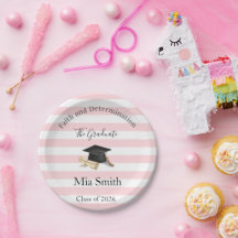 Paper Plates, Pink & White Stripe Graduate 2026
