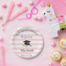 Prato De Papel Paper Plates, Pink & White Stripe Graduate 2026