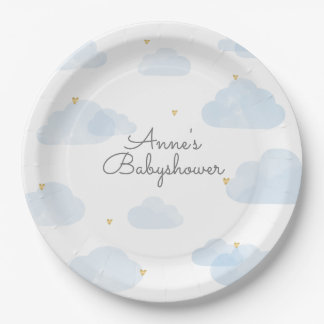 Prato De Papel Papieren bordje babyshower lichtblauwe wolken