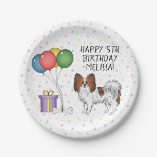 Prato De Papel Papillon Marrom Vermelho Fofo e Feliz - Aniversári