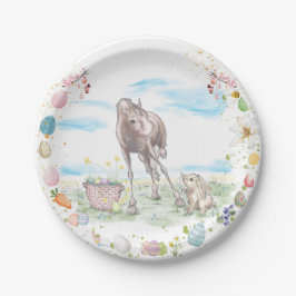 Prato De Papel Pappteller Ostermotiv, Süsses Hase mit Pferd