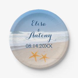 Prato De Papel Par do casamento de praia de destino de estrelas
