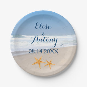 Prato De Papel Par do casamento de praia de destino de estrelas