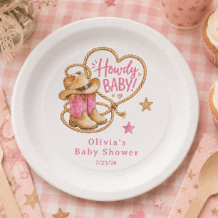 Prato de papel para chá de bebê Cowgirl