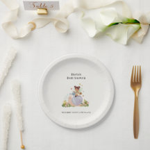 Prato de papel para chá de bebê Jardim de Aquarela