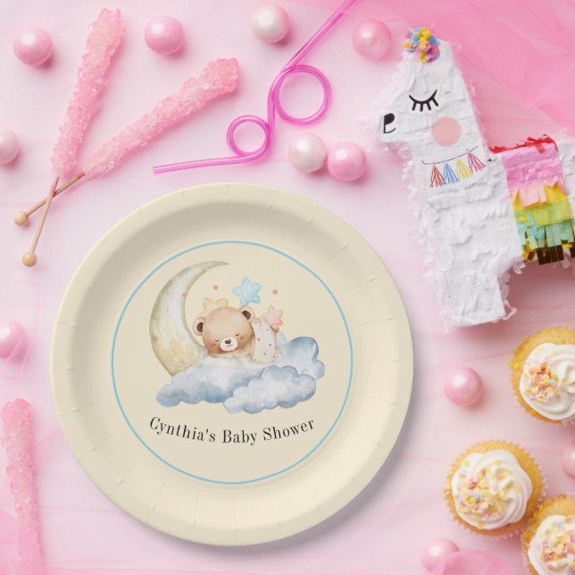 Prato de papel para chá de bebê menino urso de pel (Festa)