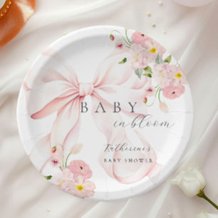 Prato de Papel para Chá de Bebê Pink Bow Baby In B