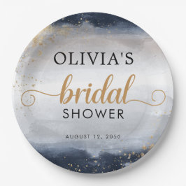 Prato de Papel para Chá de Noiva Azul Marinho e Do